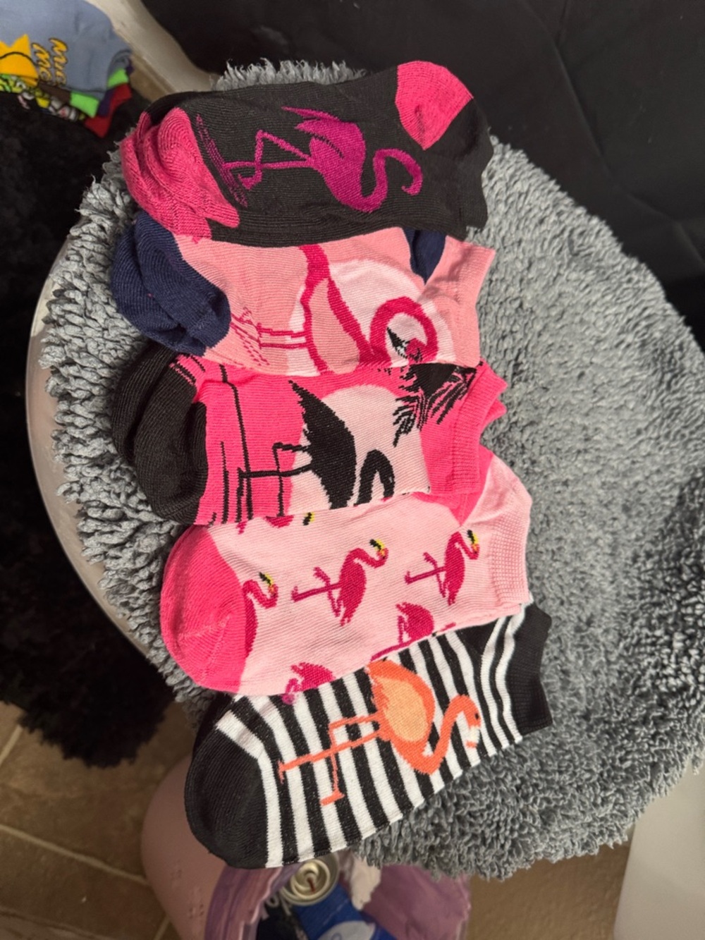 Flamingo No-Show Sock Set in Pink & Black
